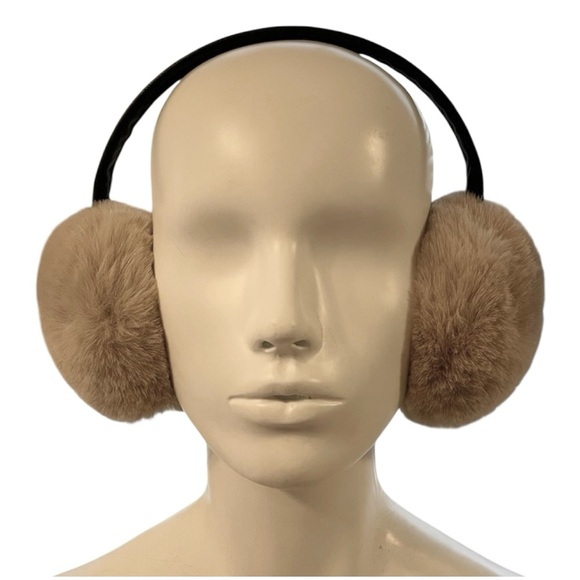 Cozy light brown earmuffs with leather accents. - Picture 9 of 10